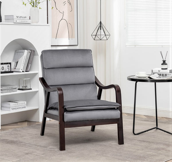 English Elm Mid-century Modern Accent Chair Velvet Upholstered Espresso Wood Frame for Living Room Grey B2735P507021