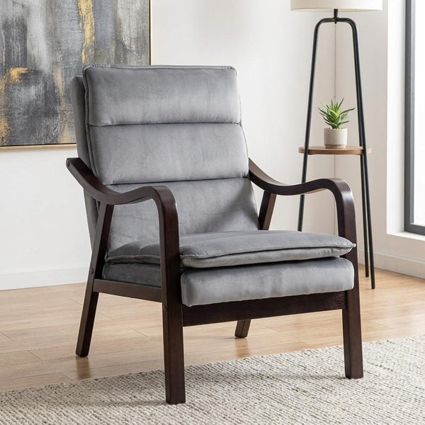 English Elm Mid-century Modern Accent Chair Velvet Upholstered Espresso Wood Frame for Living Room Grey B2735P507021