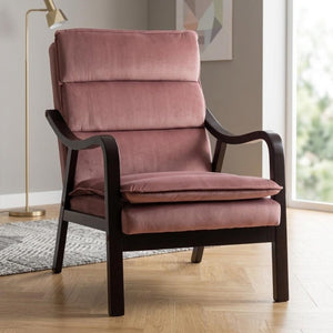 English Elm Mid-century Modern Accent Chair Velvet Upholstered Espresso Wood Frame for Living Room Rose B2735P507022