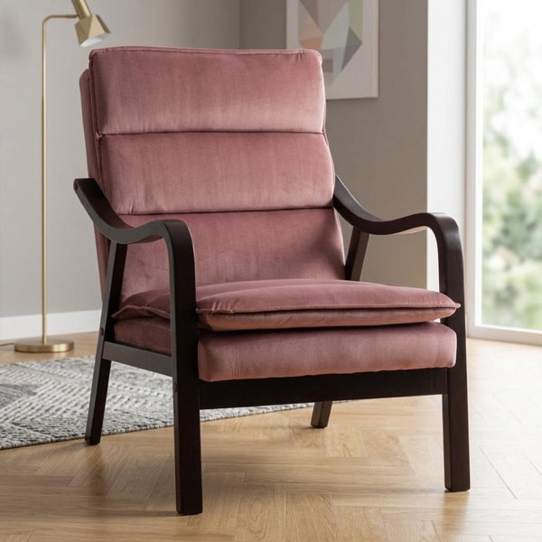English Elm Mid-century Modern Accent Chair Velvet Upholstered Espresso Wood Frame for Living Room Rose B2735P507022