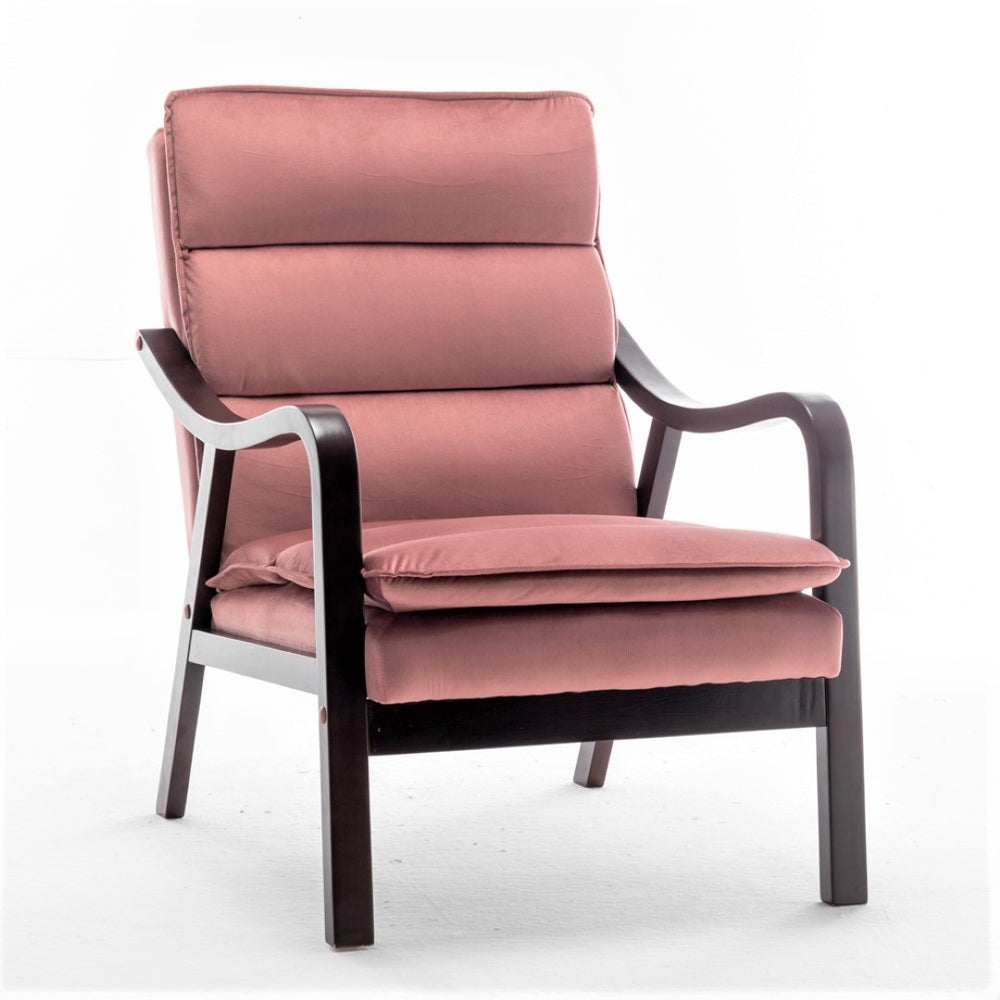 English Elm Mid-century Modern Accent Chair Velvet Upholstered Espresso Wood Frame for Living Room Rose B2735P507022