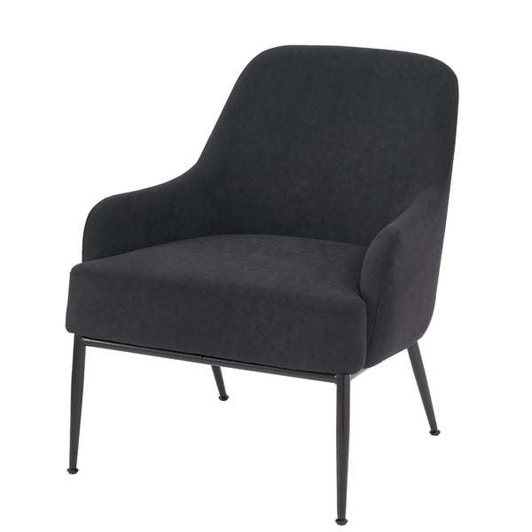 English Elm Black Velvet Accent Chair Wide Back Foam Seat Matte Metal Legs for Modern Spaces B2735P507337