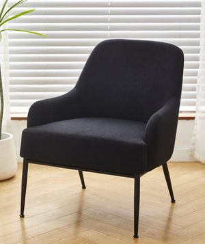 English Elm Black Velvet Accent Chair Wide Back Foam Seat Matte Metal Legs for Modern Spaces B2735P507337