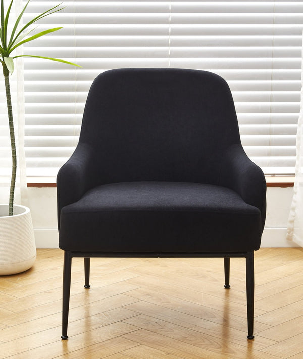 English Elm Black Velvet Accent Chair Wide Back Foam Seat Matte Metal Legs for Modern Spaces B2735P507337