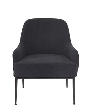 English Elm Black Velvet Accent Chair Wide Back Foam Seat Matte Metal Legs for Modern Spaces B2735P507337
