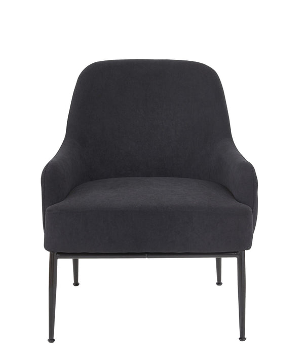 English Elm Black Velvet Accent Chair Wide Back Foam Seat Matte Metal Legs for Modern Spaces B2735P507337