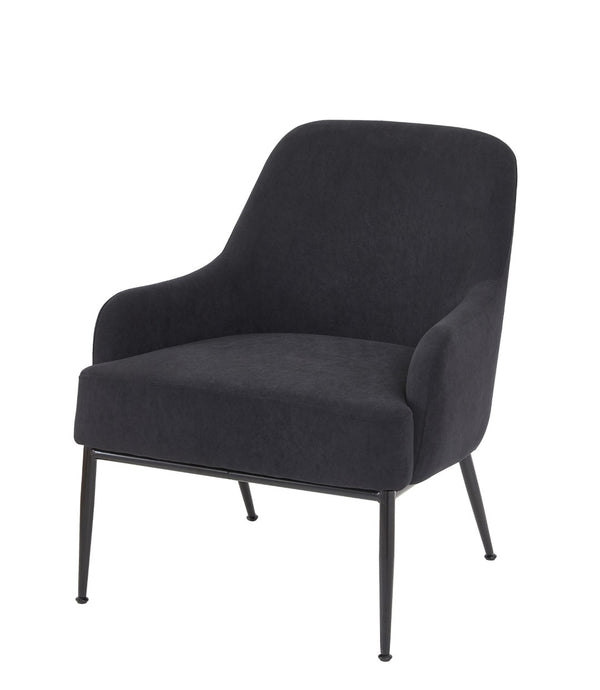 English Elm Black Velvet Accent Chair Wide Back Foam Seat Matte Metal Legs for Modern Spaces B2735P507337