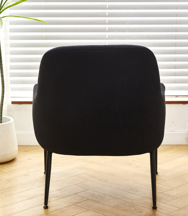 English Elm Black Velvet Accent Chair Wide Back Foam Seat Matte Metal Legs for Modern Spaces B2735P507337