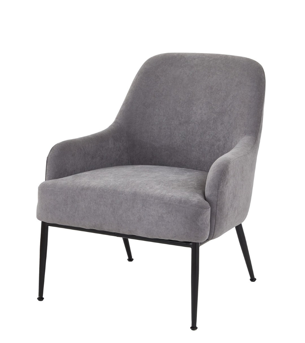 English Elm Grey Velvet Armchair with Black Metal Legs Wide Back Modern Seat for Any Room B2735P507338