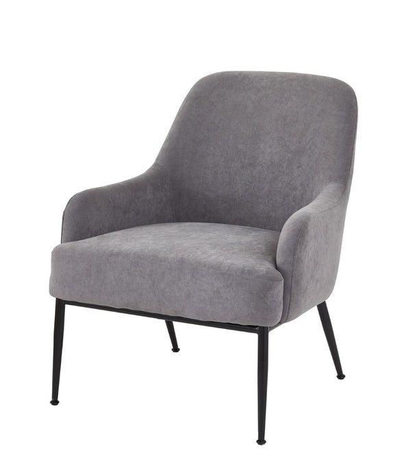English Elm Grey Velvet Armchair with Black Metal Legs Wide Back Modern Seat for Any Room B2735P507338