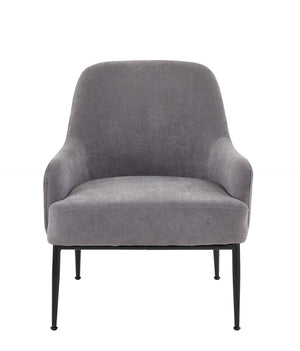 English Elm Grey Velvet Armchair with Black Metal Legs Wide Back Modern Seat for Any Room B2735P507338