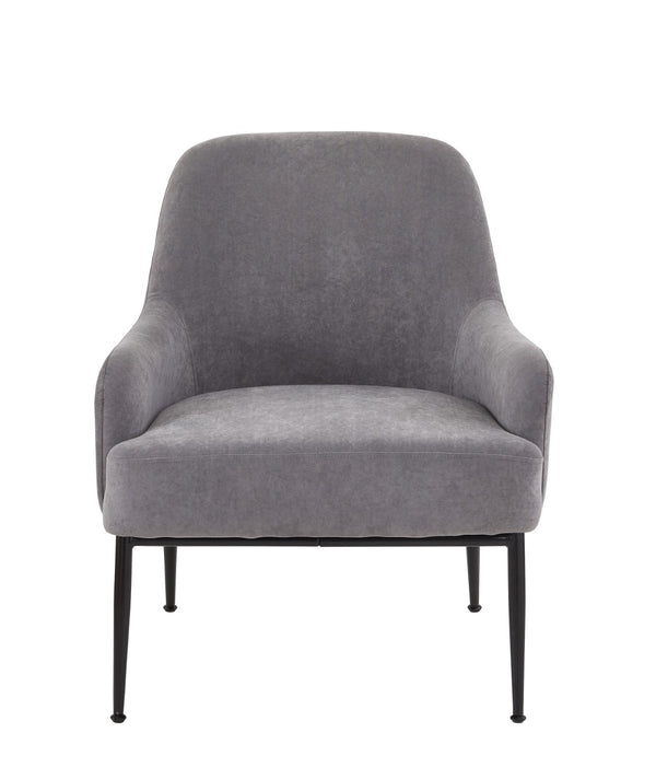 English Elm Grey Velvet Armchair with Black Metal Legs Wide Back Modern Seat for Any Room B2735P507338