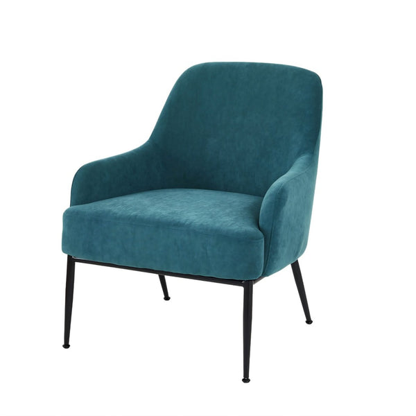 English Elm Greenish Blue Velvet Armchair with Matte Black Legs for Modern Living Spaces B2735P507340