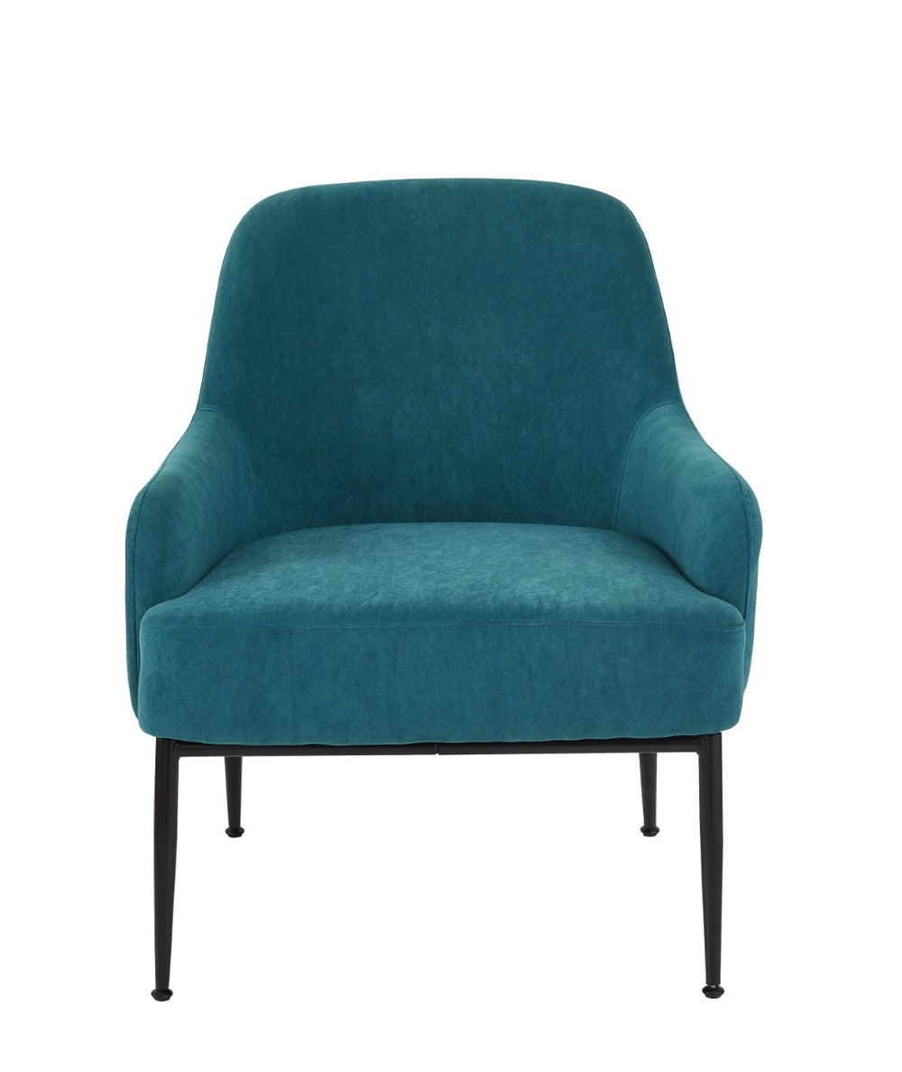 English Elm Greenish Blue Velvet Armchair with Matte Black Legs for Modern Living Spaces B2735P507340