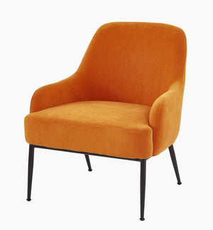 English Elm Red Orange Velvet Accent Chair Modern Upholstered Seat with Matte Black Metal Legs B2735P507341