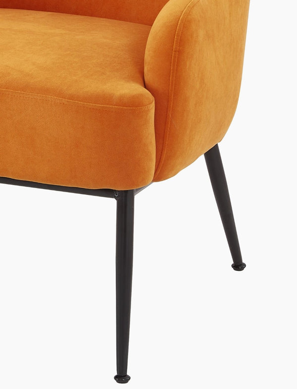 English Elm Red Orange Velvet Accent Chair Modern Upholstered Seat with Matte Black Metal Legs B2735P507341