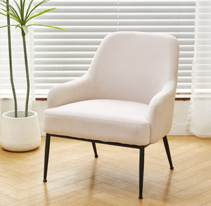 English Elm Beige Velvet Accent Chair Wide Back Foam Cushion Black Metal Legs Modern Living Room B2735P507342