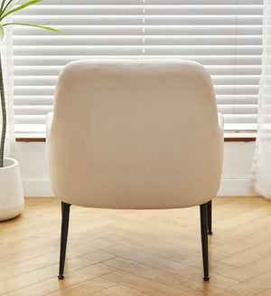 English Elm Beige Velvet Accent Chair Wide Back Foam Cushion Black Metal Legs Modern Living Room B2735P507342