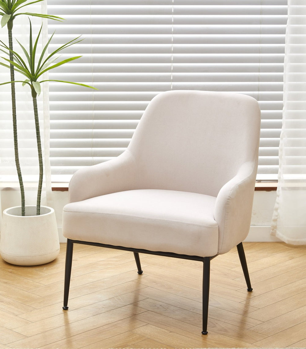 English Elm Beige Velvet Accent Chair Wide Back Foam Cushion Black Metal Legs Modern Living Room B2735P507342
