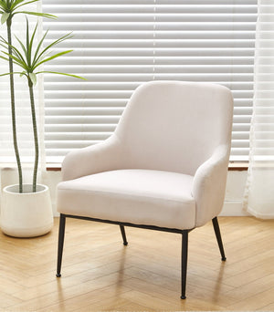 English Elm Beige Velvet Accent Chair Wide Back Foam Cushion Black Metal Legs Modern Living Room B2735P507342