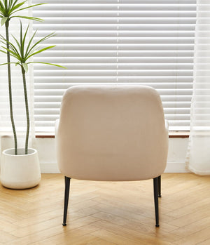 English Elm Beige Velvet Accent Chair Wide Back Foam Cushion Black Metal Legs Modern Living Room B2735P507342