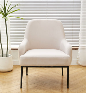 English Elm Beige Velvet Accent Chair Wide Back Foam Cushion Black Metal Legs Modern Living Room B2735P507342