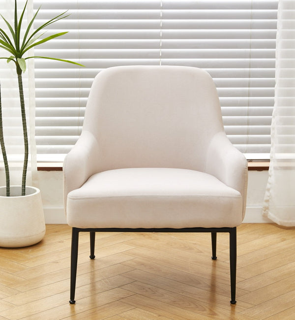 English Elm Beige Velvet Accent Chair Wide Back Foam Cushion Black Metal Legs Modern Living Room B2735P507342