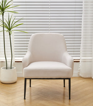 English Elm Beige Velvet Accent Chair Wide Back Foam Cushion Black Metal Legs Modern Living Room B2735P507342