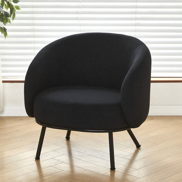 English Elm Mid-century Velvet Barrel Chair with Channel Tufting and Slim Metal Legs for Any Room Black B2735P507380