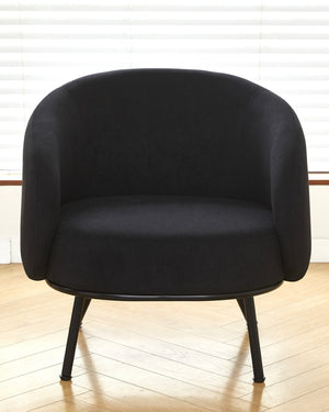 English Elm Mid-century Velvet Barrel Chair with Channel Tufting and Slim Metal Legs for Any Room Black B2735P507380