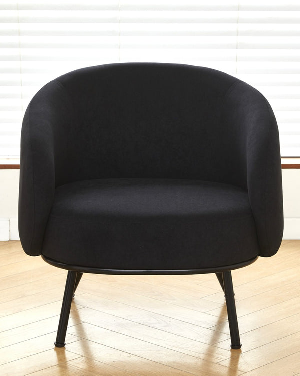 English Elm Mid-century Velvet Barrel Chair with Channel Tufting and Slim Metal Legs for Any Room Black B2735P507380
