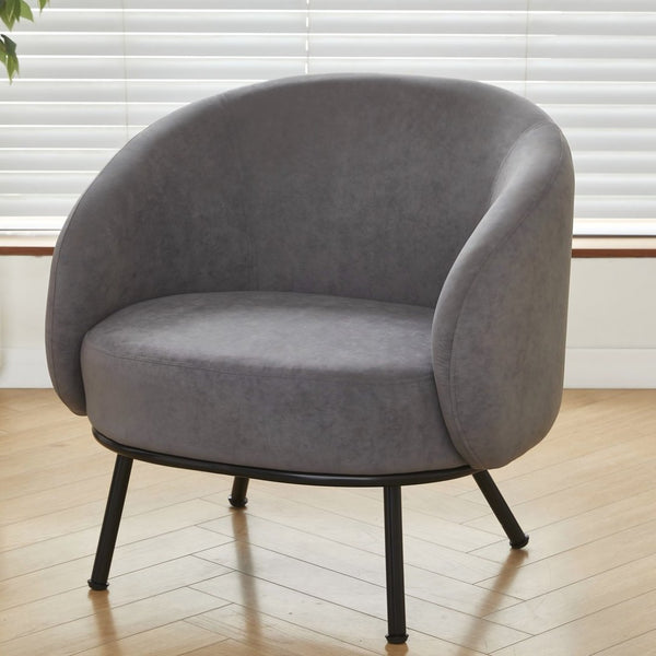 English Elm Mid-century Velvet Barrel Chair with Channel Tufting and Slim Metal Legs for Any Room Gray B2735P507381