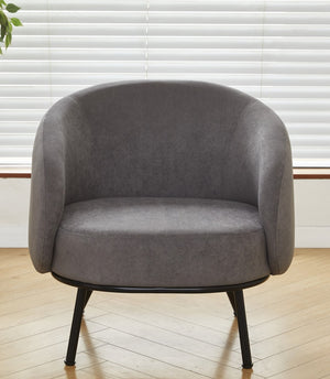 English Elm Mid-century Velvet Barrel Chair with Channel Tufting and Slim Metal Legs for Any Room Gray B2735P507381
