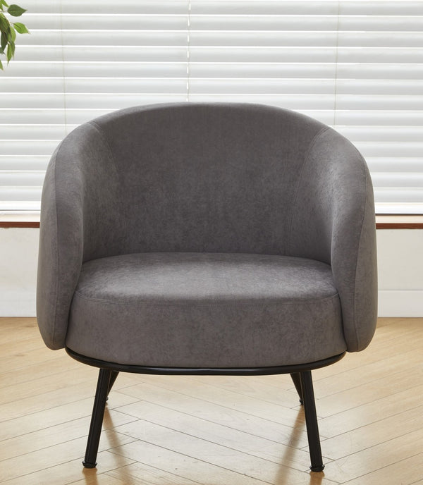 English Elm Mid-century Velvet Barrel Chair with Channel Tufting and Slim Metal Legs for Any Room Gray B2735P507381