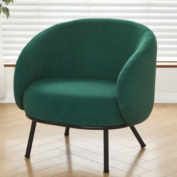 English Elm Mid-century Velvet Barrel Chair with Channel Tufting and Slim Metal Legs for Any Room Green B2735P507382
