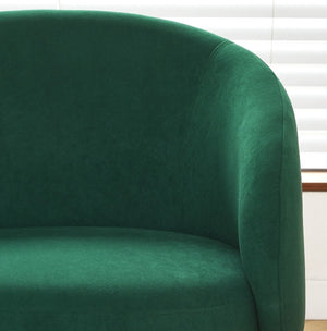 English Elm Mid-century Velvet Barrel Chair with Channel Tufting and Slim Metal Legs for Any Room Green B2735P507382