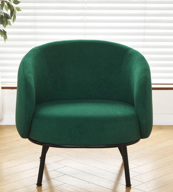 English Elm Mid-century Velvet Barrel Chair with Channel Tufting and Slim Metal Legs for Any Room Green B2735P507382