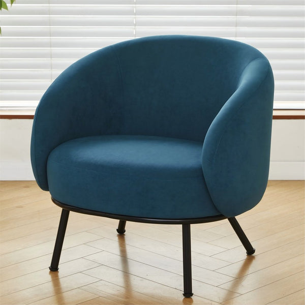 English Elm Mid-century Velvet Barrel Chair with Channel Tufting and Slim Metal Legs for Any Room Antique blue green B2735P507383