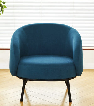English Elm Mid-century Velvet Barrel Chair with Channel Tufting and Slim Metal Legs for Any Room Antique blue green B2735P507383