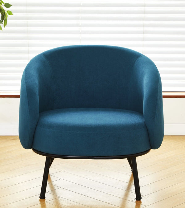English Elm Mid-century Velvet Barrel Chair with Channel Tufting and Slim Metal Legs for Any Room Antique blue green B2735P507383