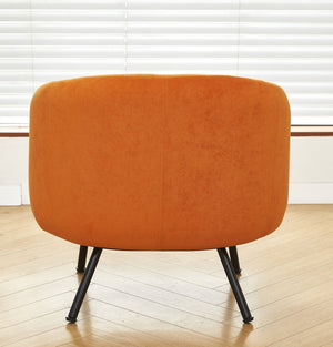 English Elm Mid-century Velvet Barrel Chair with Channel Tufting and Slim Metal Legs for Any Room Orange B2735P507384
