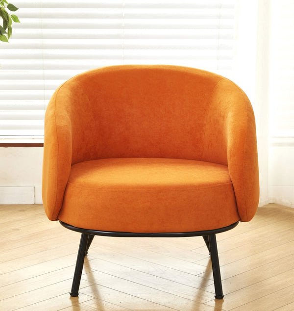 English Elm Mid-century Velvet Barrel Chair with Channel Tufting and Slim Metal Legs for Any Room Orange B2735P507384