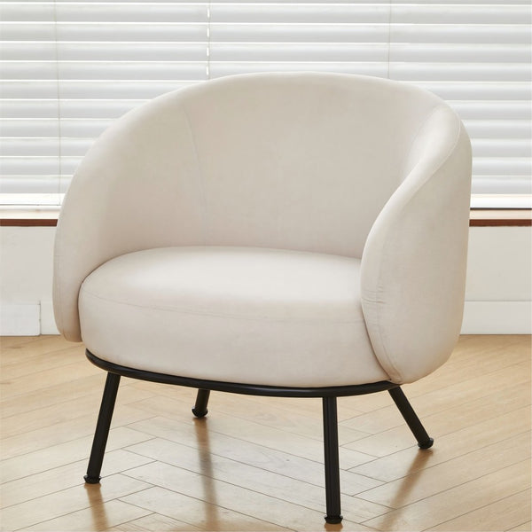 English Elm Mid-century Velvet Barrel Chair with Channel Tufting and Slim Metal Legs for Any Room Beige B2735P507385