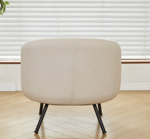 English Elm Mid-century Velvet Barrel Chair with Channel Tufting and Slim Metal Legs for Any Room Beige B2735P507385