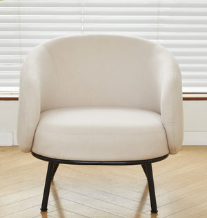 English Elm Mid-century Velvet Barrel Chair with Channel Tufting and Slim Metal Legs for Any Room Beige B2735P507385