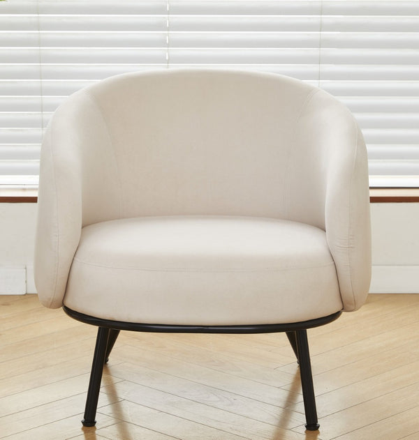 English Elm Mid-century Velvet Barrel Chair with Channel Tufting and Slim Metal Legs for Any Room Beige B2735P507385