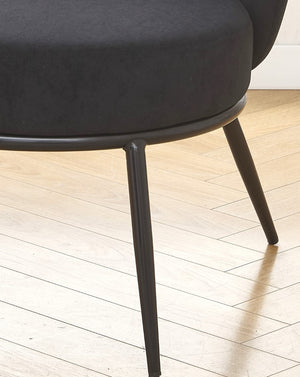 English Elm Round Velvet Barrel Accent Chair Mid Century Silhouette with Sleek Metal Legs for Any Room Black B2735P507571