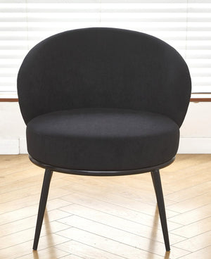 English Elm Round Velvet Barrel Accent Chair Mid Century Silhouette with Sleek Metal Legs for Any Room Black B2735P507571