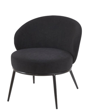 English Elm Round Velvet Barrel Accent Chair Mid Century Silhouette with Sleek Metal Legs for Any Room Black B2735P507571