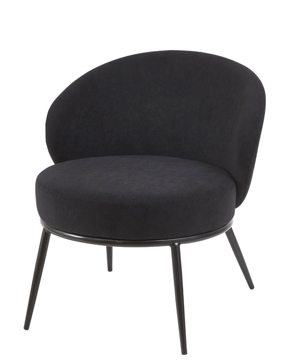 English Elm Round Velvet Barrel Accent Chair Mid Century Silhouette with Sleek Metal Legs for Any Room Black B2735P507571